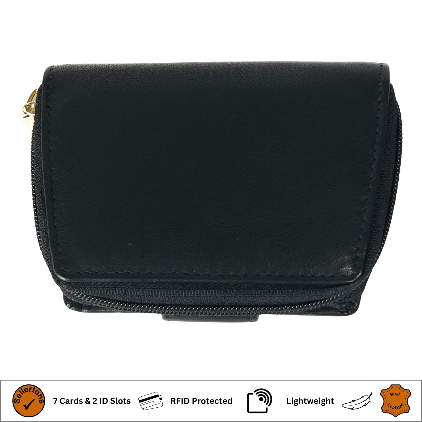 Underside view of a black RFID ladies' purse in soft Nappa leather