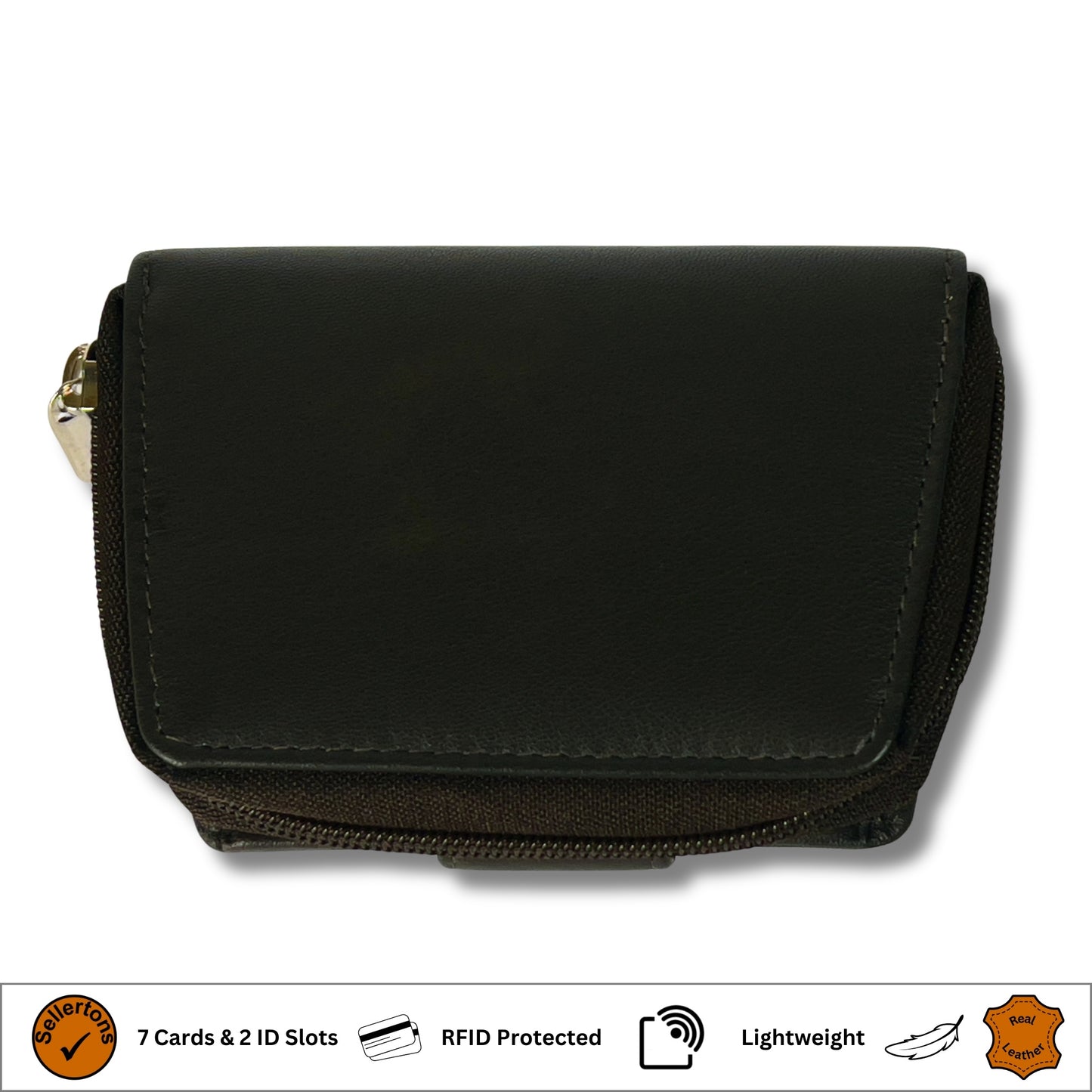 Underside view of a brown RFID ladies' purse in soft Nappa leather
