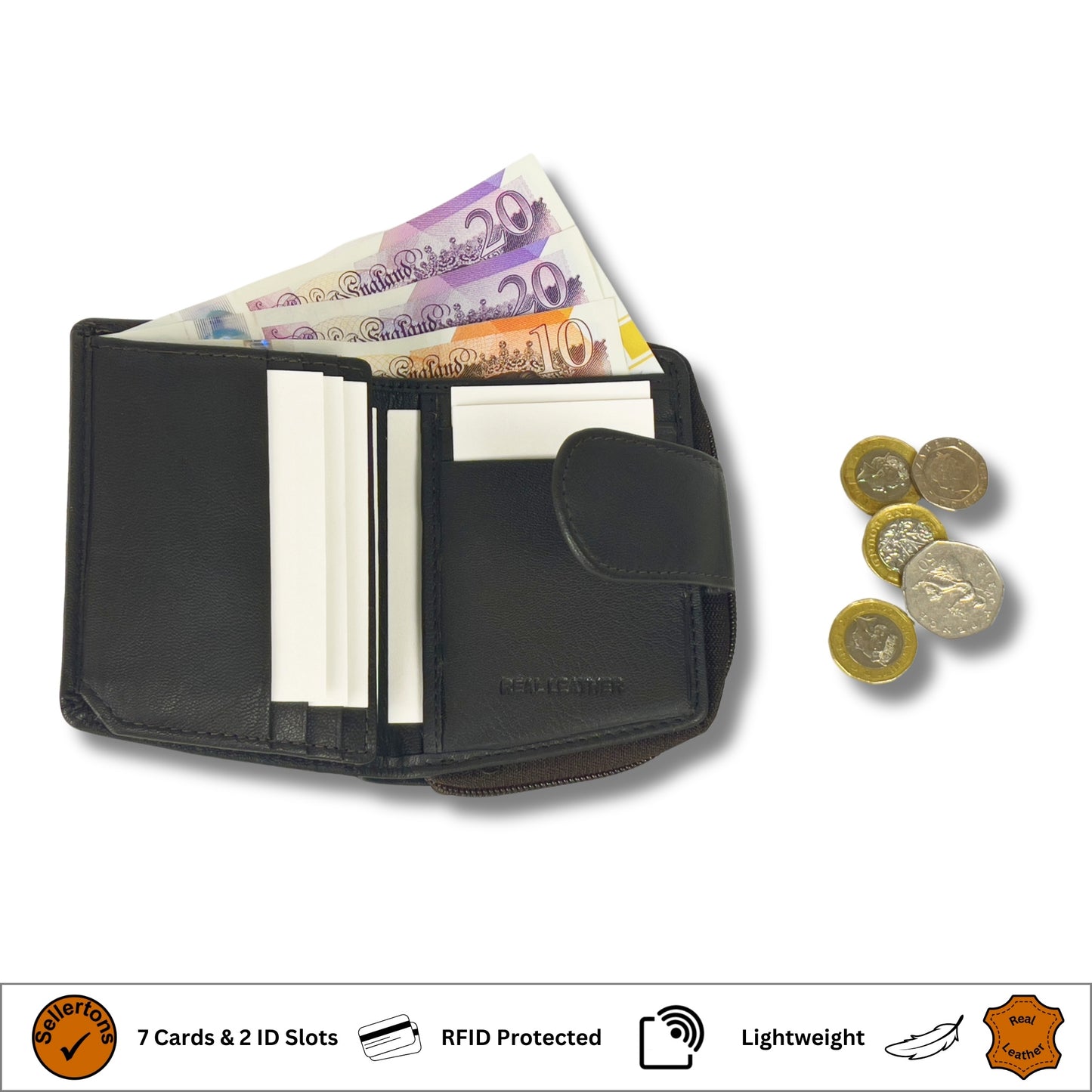 Brown soft Nappa leather ladies' purse with RFID protection, showcasing its zip compartment