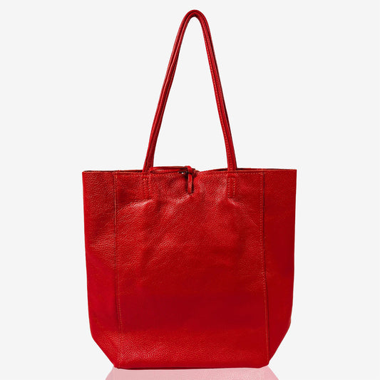 A Handcrafted Red Real Italian Leather Tote Bag