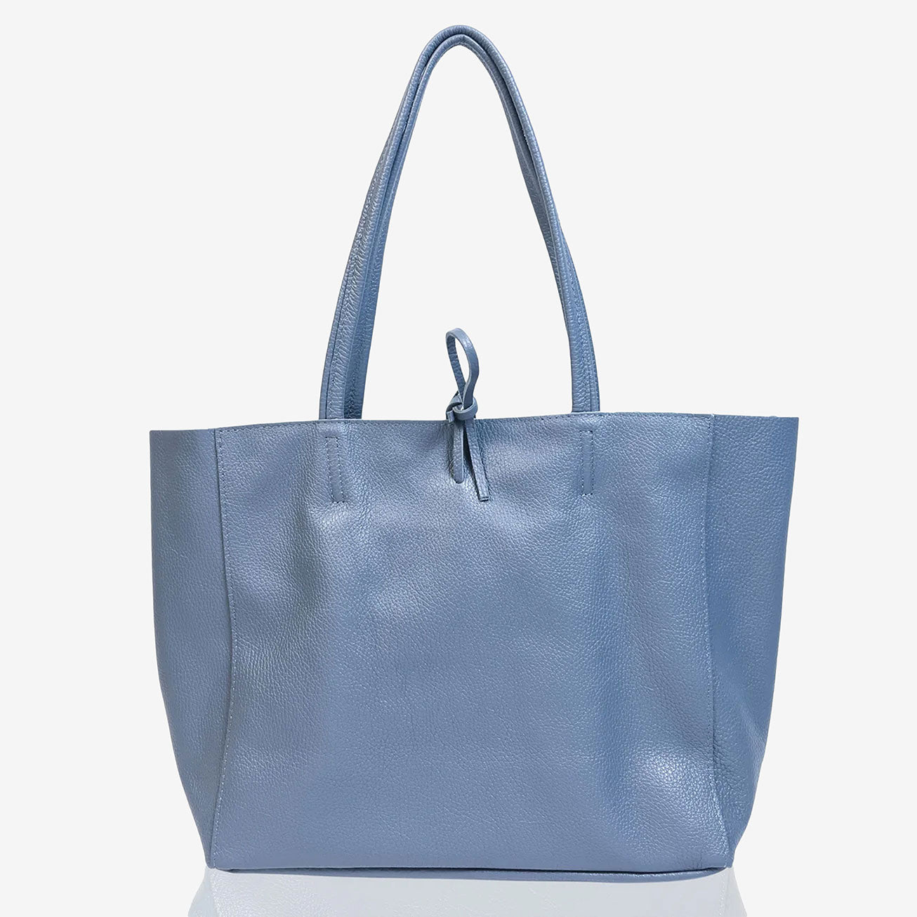 A Handcrafted Denim Blue Real Italian Leather Tote Bag