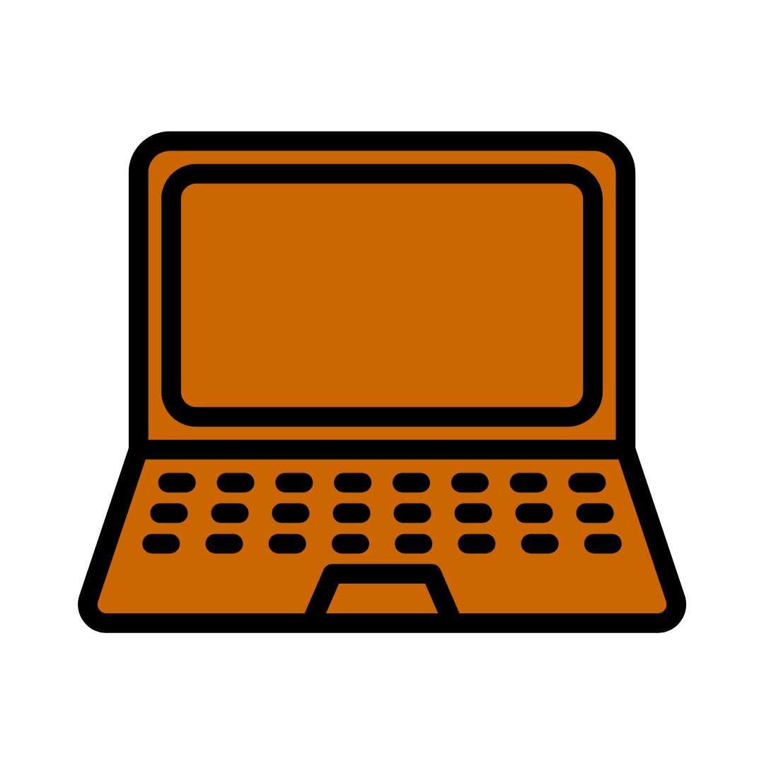 Icon showing laptop representing work and practicality
