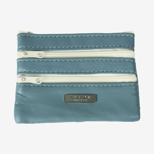 Leather Coin Purse with Multi-Zip pockets and keyring