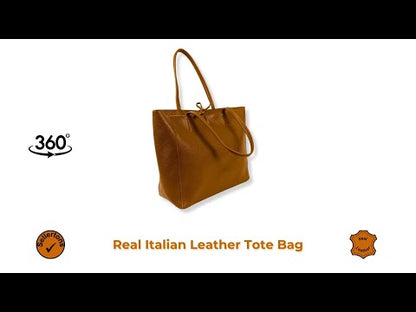 A Handcrafted Dark Tan Real Italian Leather Tote Bag