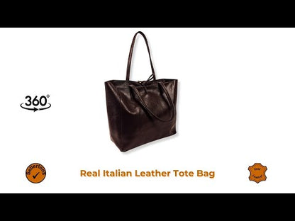 A Handcrafted Black Real Italian Leather Tote Bag