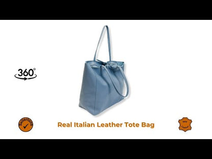 A Handcrafted Denim Blue Real Italian Leather Tote Bag