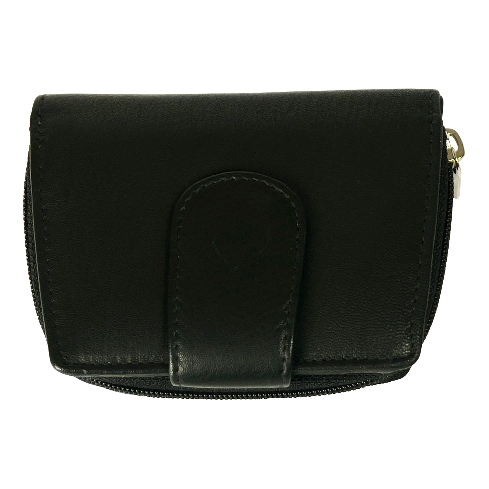 Front view of a black RFID ladies' purse in soft Nappa leather