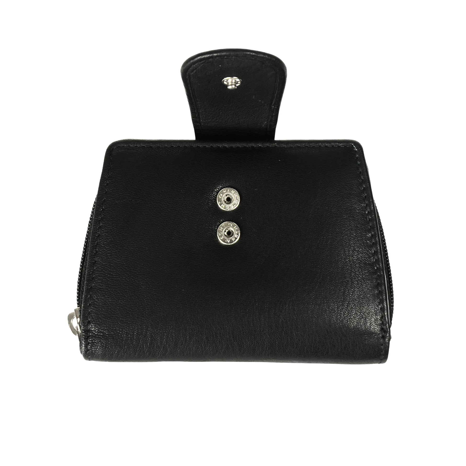 Black RFID ladies' purse with secure popper closure in soft Nappa leather