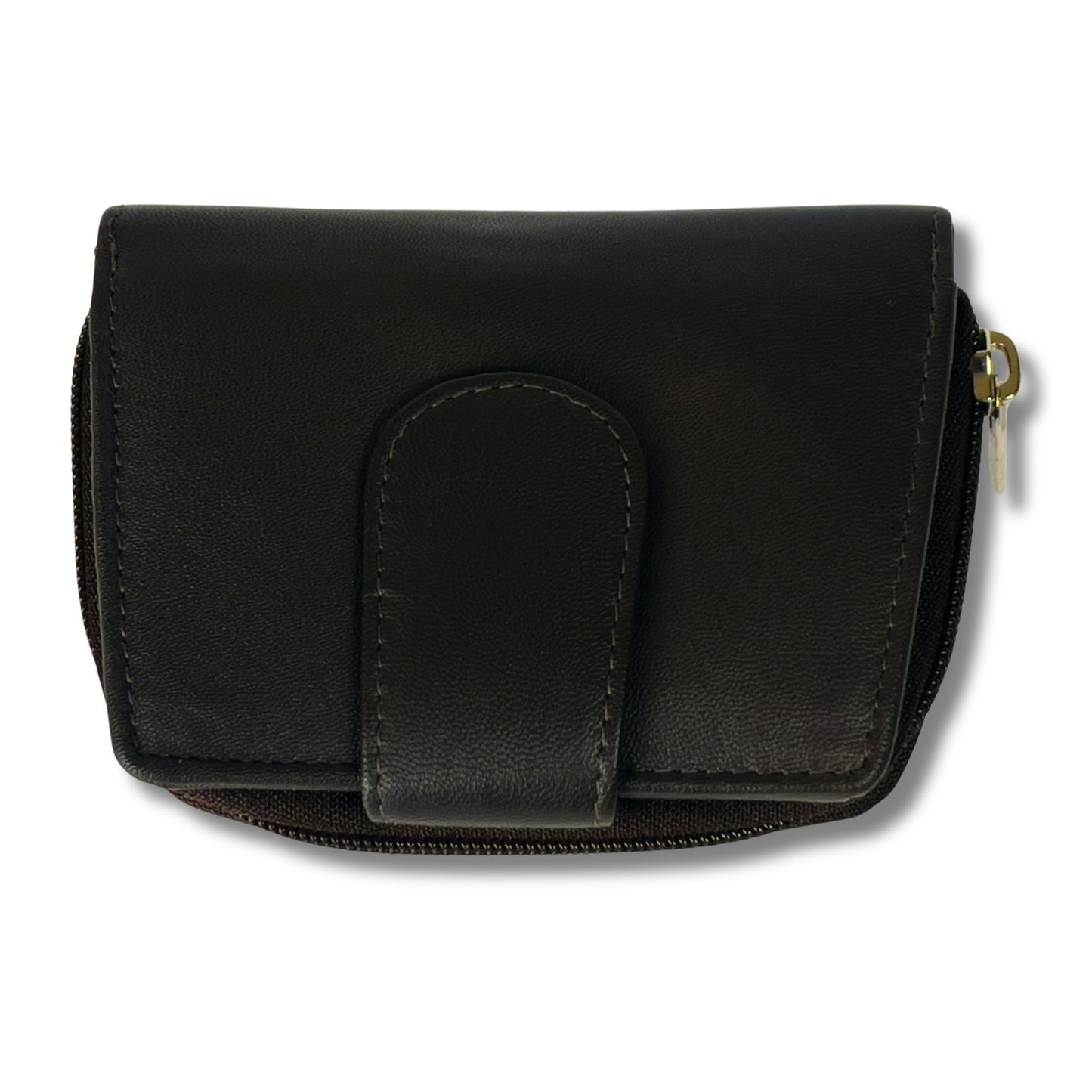 Underside view of a brown RFID ladies' purse in soft Nappa leather