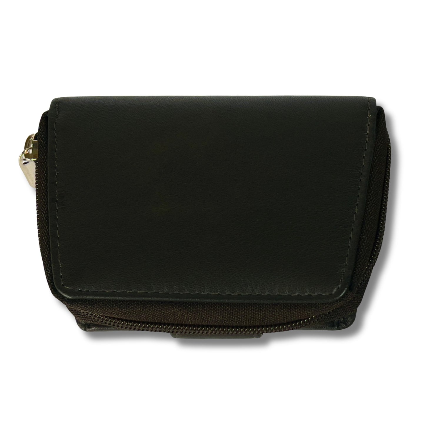 Top view of a brown RFID ladies' purse in soft Nappa leather