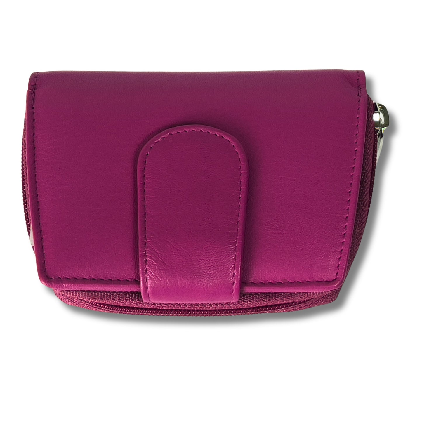 Top view of a cerise pink RFID ladies' purse in soft Nappa leather