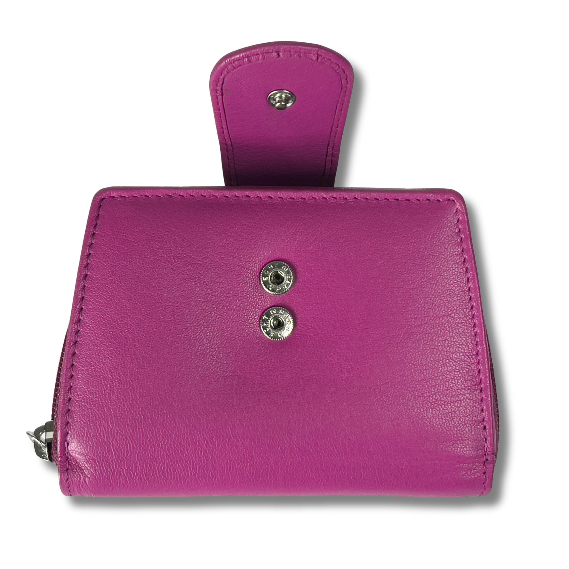 Cerise pink RFID ladies' purse with secure popper closure in soft Nappa leather