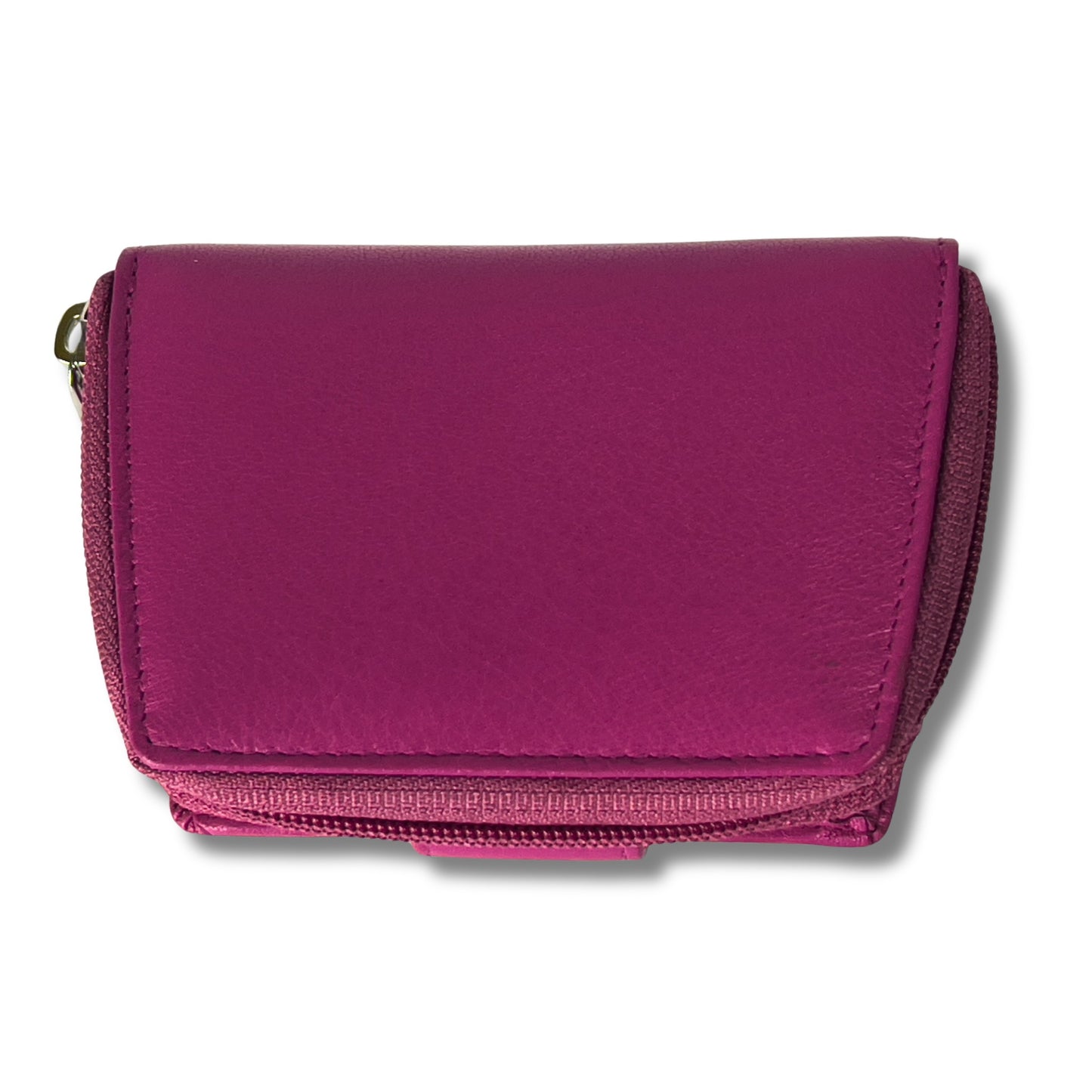 Underside view of a cerise pink RFID ladies' purse in soft Nappa leather