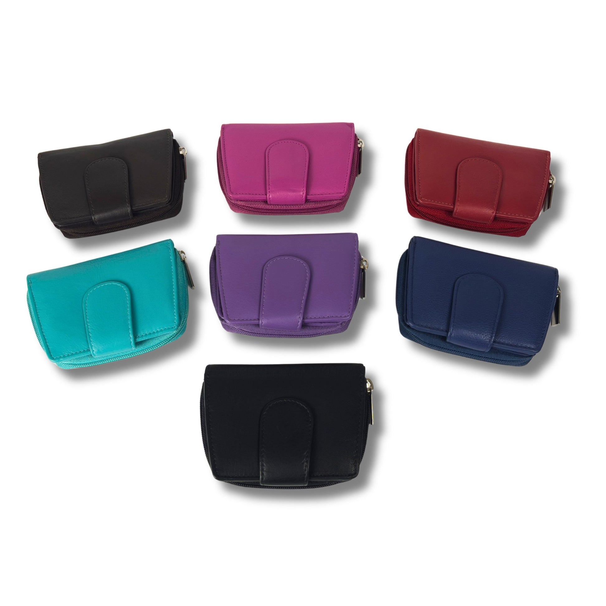 Multicolour set of women's soft Nappa leather wallets with RFID protection, including compartments for cards and coins